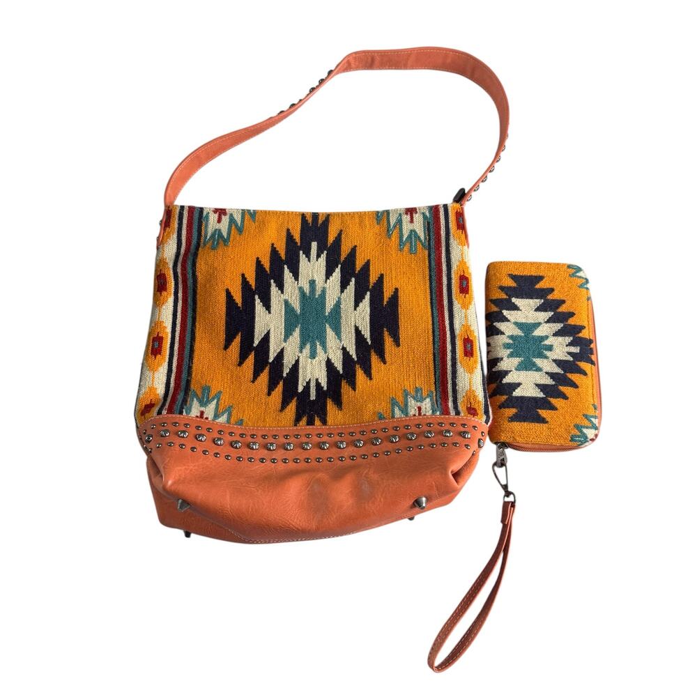 American Bling Southwest Hobo Bag Wallet Set Aztec Studded Boho Western Purse